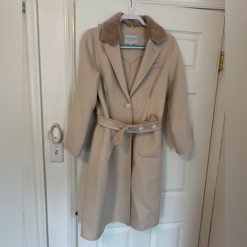Petite Studio Cream Wool Coat